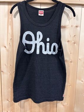 HOMAGE | Ohio Script Charcoal Heather Racerback Tank Top -Small Gameday OhioGirl